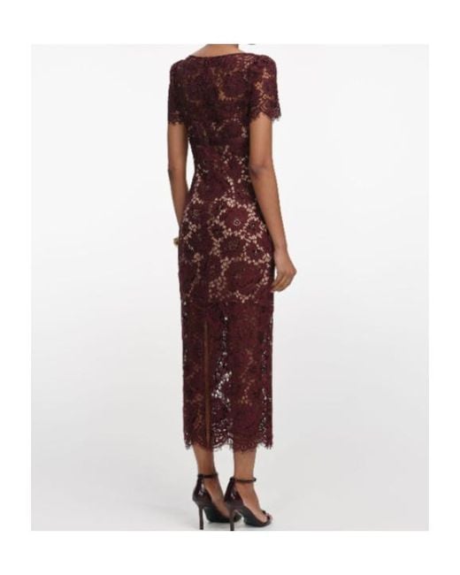 Self-Portrait Red Floral Lace Midi Dress