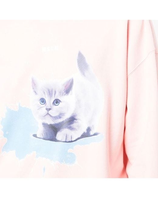 MSGM Pink Cat-Print Sweatshirt
