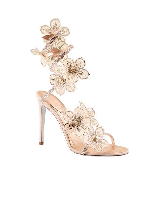 Rene Caovilla Metallic René Caovilla Peach Flower Embellished Sandals