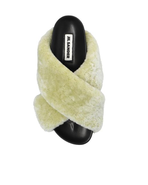 Jil Sander Green Shearling Open-Toe Sandals