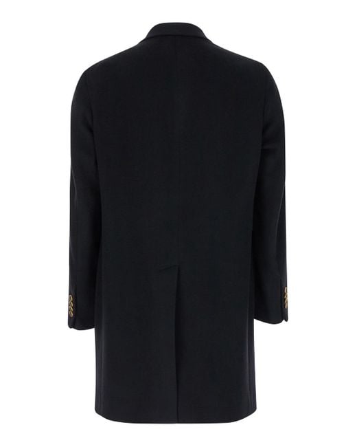 Tagliatore Black Single-Breasted Brooch-Detail Coat for men