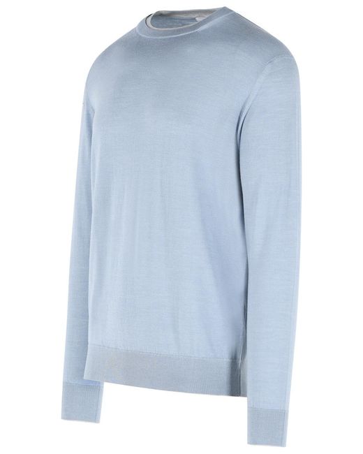 Eleventy Blue Ribbed-Knit Crewneck Jumper for men