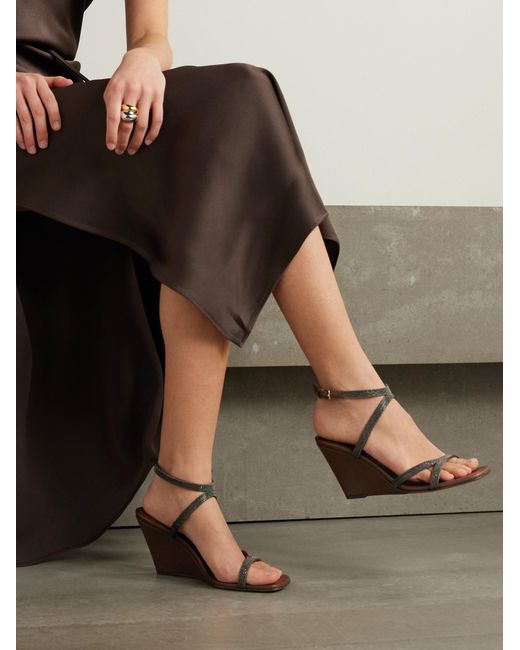Brunello Cucinelli Brown Open Toe Wedge Sandals