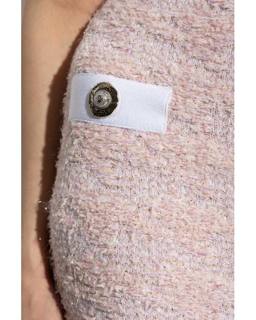 Balmain Pink Button Embellished Tweed Mini Skirt