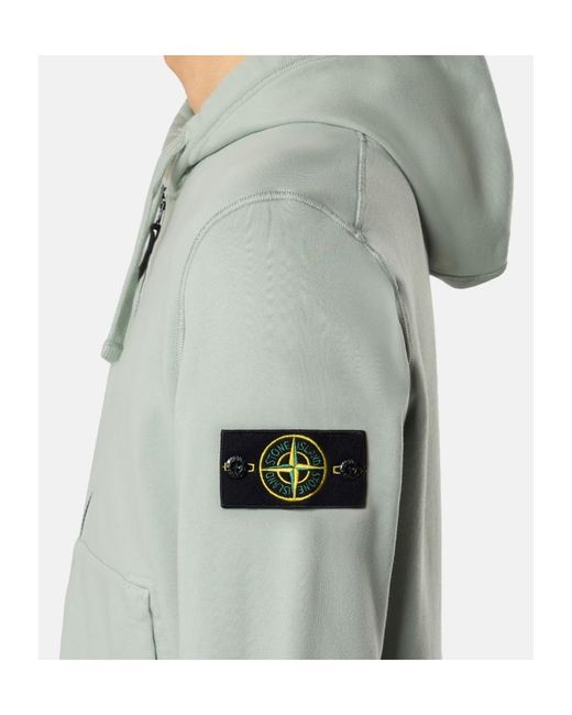 Stone Island Gray Logo Patch Zip-Up Hoodie for men