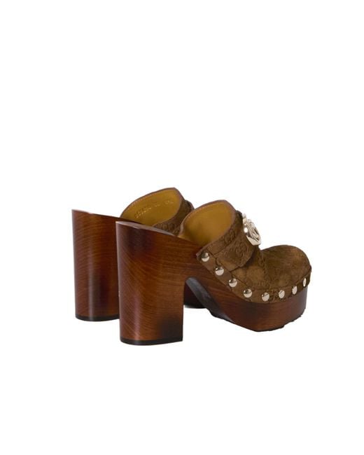 Gucci Brown Studded Platform Clogs
