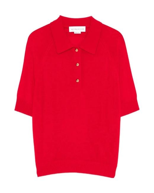 Victoria Beckham Red Short-Sleeves Polo Top