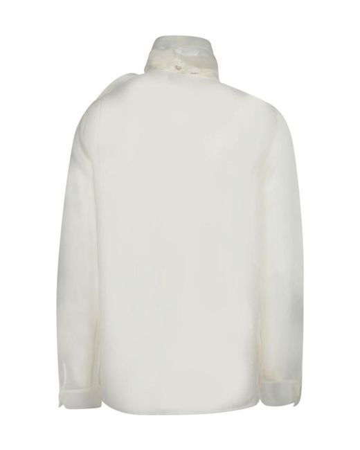 P.A.R.O.S.H. White Bow-Tie Long-Sleeve Blouse