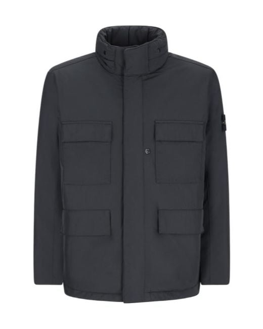 Stone Island Black Logo Patch Zip-Up Padded Jacket for men
