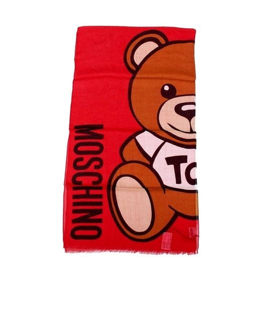 Moschino Red Teddy Bear Logo Pattern Scarf for men
