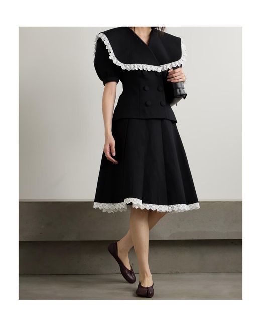 ShuShu/Tong Black Lace-Trimmed Midi Skirt