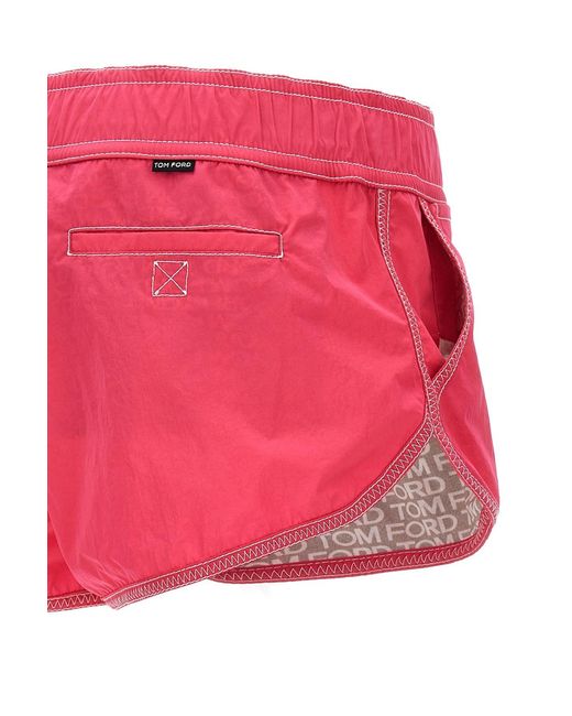 Tom Ford Red Logo Printed Drawstring Shorts