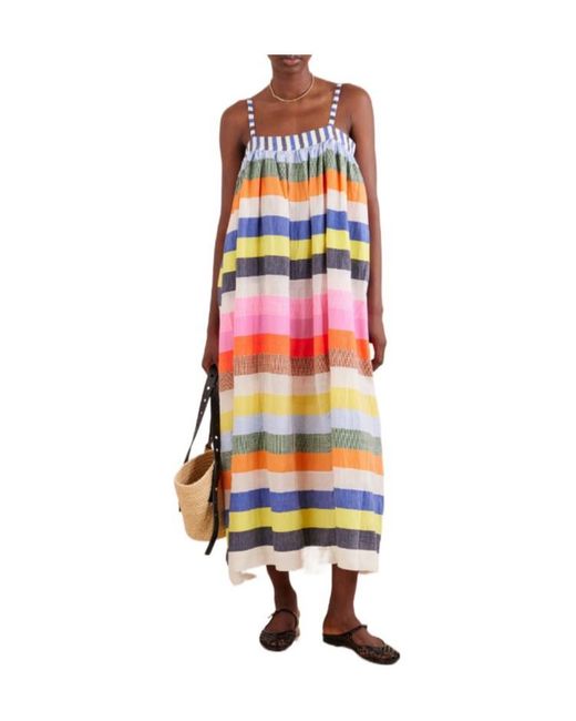 Lemlem White Striped Cotton-Gauze Midi Dress