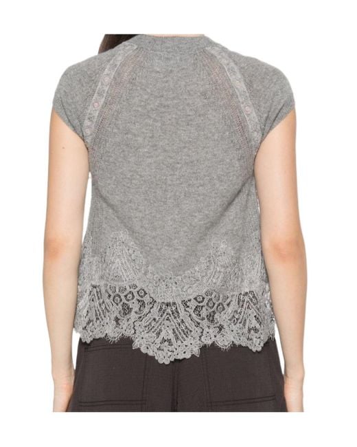 Ermanno Scervino Gray Lace-Trim Knitted Top