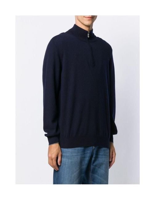 Brunello Cucinelli Blue Funnel-Neck Knitted Polo Shirt for men