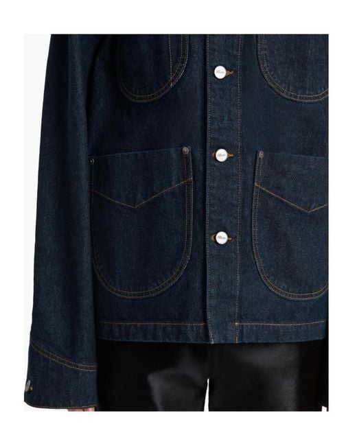 Khaite Blue Wyatt Corduroy-Collar Denim Jacket