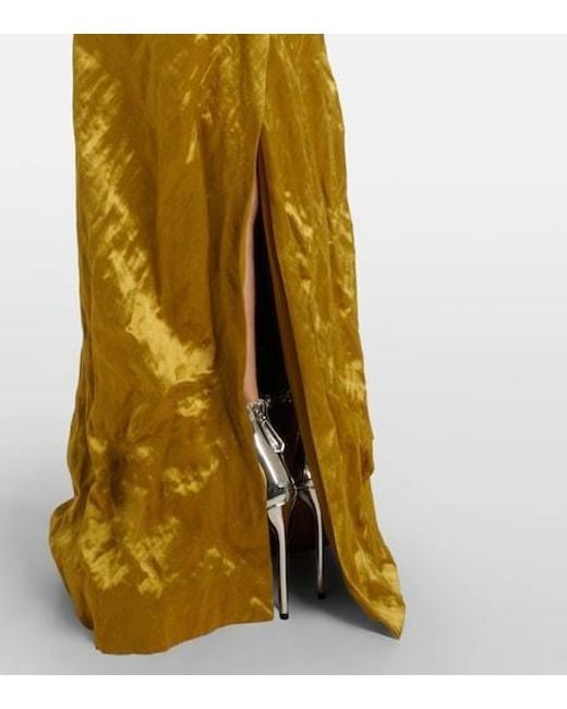 Erdem Metallic Embellished Off-Shoulder Satin Gown