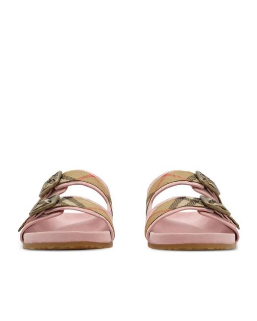 Burberry Pink Checked Strap Buckle Slides