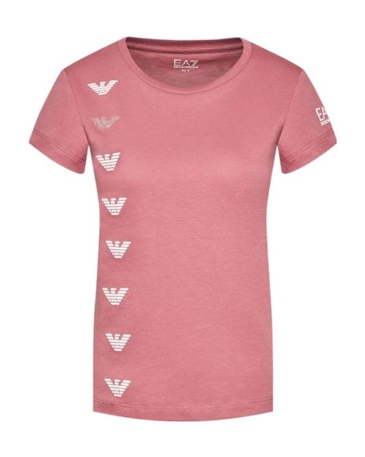 EA7 Pink T-Shirt With Round Neck And Short Sleeves