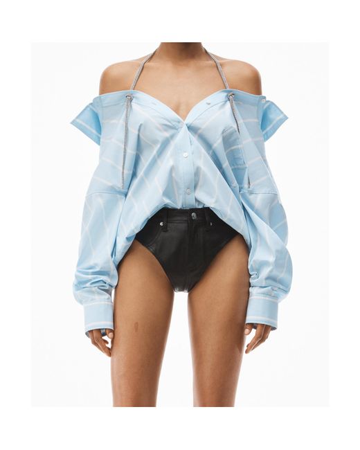 Alexander Wang Blue Crystal-Embellished Striped Cotton Shirt
