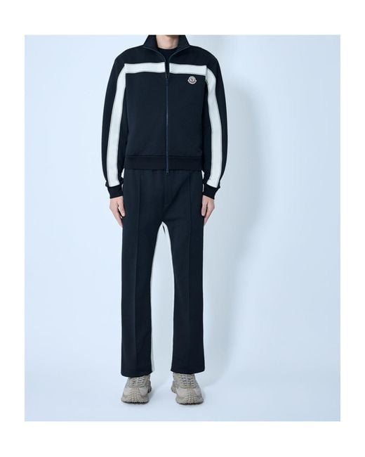 Moncler Blue Contrast Stripe Zip Sweatshirt for men