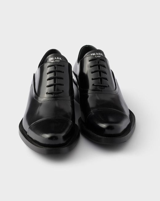 Prada Black Brushed Leather Lace-Up Shoes for men