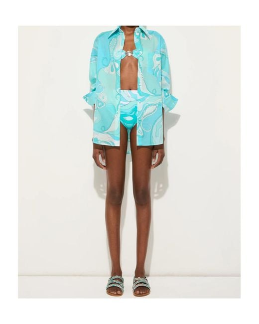 Emilio Pucci Blue Orchidee-Print Cotton Shirt