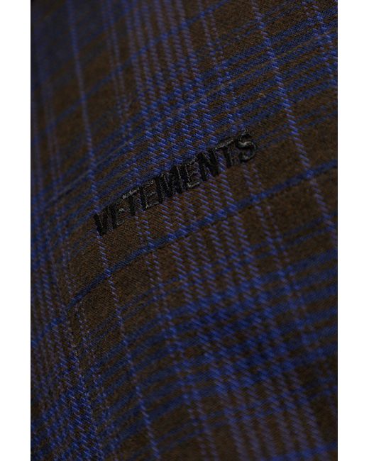 Vetements Blue Checked Zip-Front Shirt for men