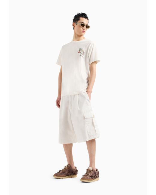 Emporio Armani White Monogram-Print Cotton T-Shirt for men