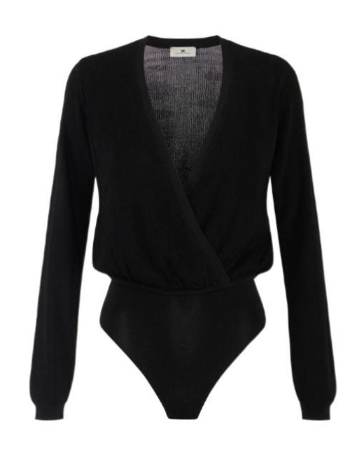 Elisabetta Franchi Black Ribbed Knit Bodysuit