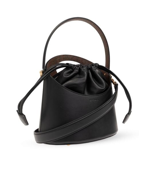 Etro Black Saturno Medium Drawstring Bucket Bag