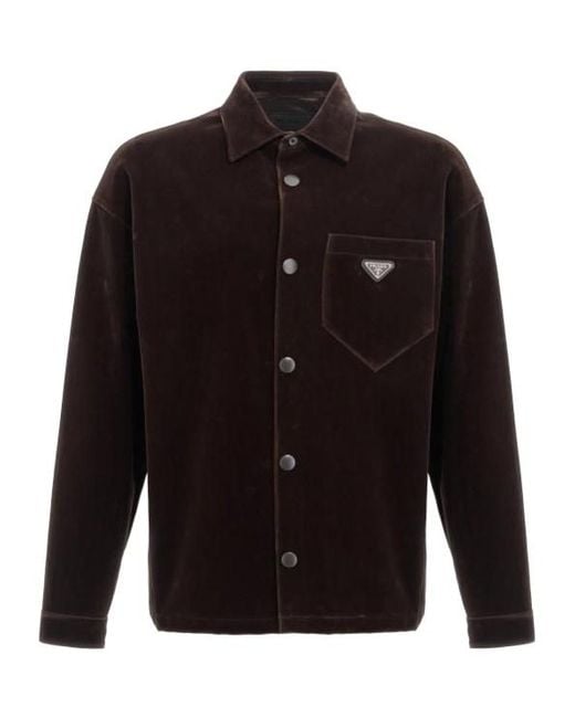 Prada Black Logo Plaque Button-Up Shirt for men
