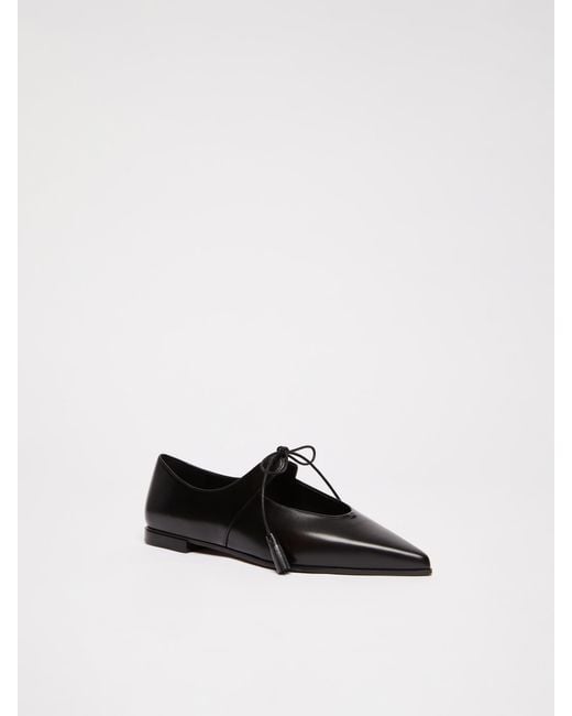 Max Mara Black Smooth Leather Ballet Flats