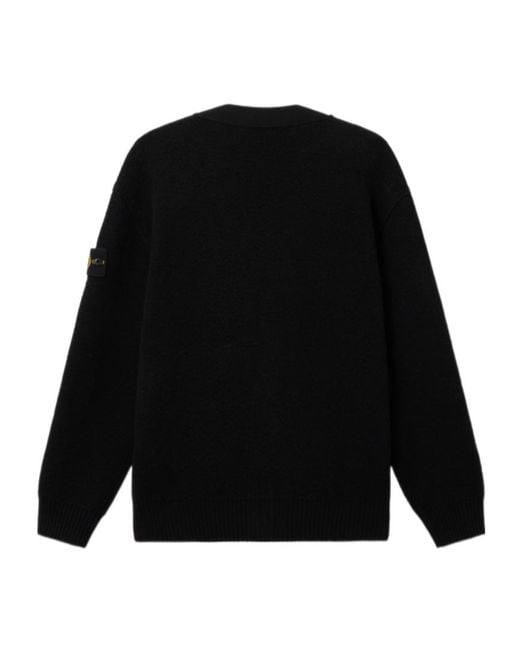 Stone Island Black Logo-Patch Crewneck Cardigan for men