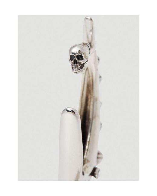 McQueen White Embellished Skull Charm Hoop Earrings