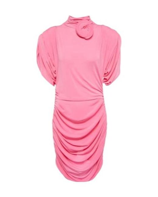 Magda Butrym Pink Rose-Appliqué Ruched Jersey Minidress