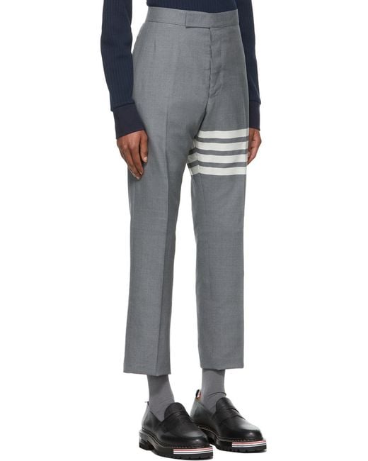 Thom Browne Gray 4-Bar Striped Trousers for men