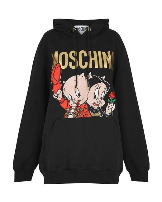 Moschino Black Piggy Oversize Hooded Sweater