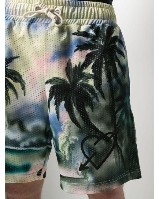 Palm Angels Blue Paradise Printed Shorts for men