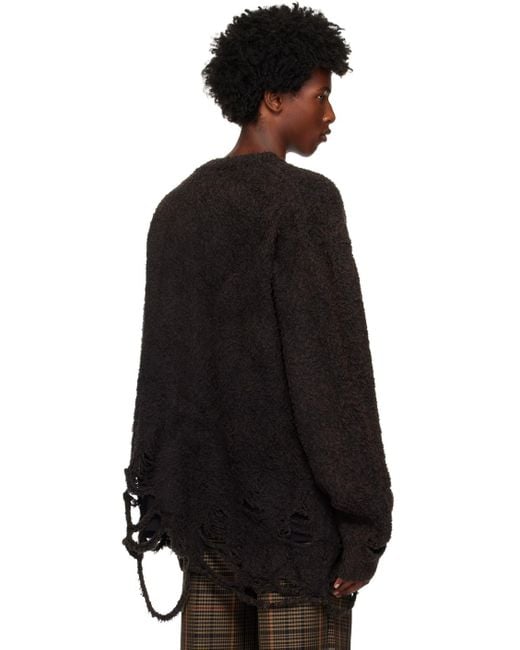 Doublet Black Distressed-Effect Knitted Cardigan for men