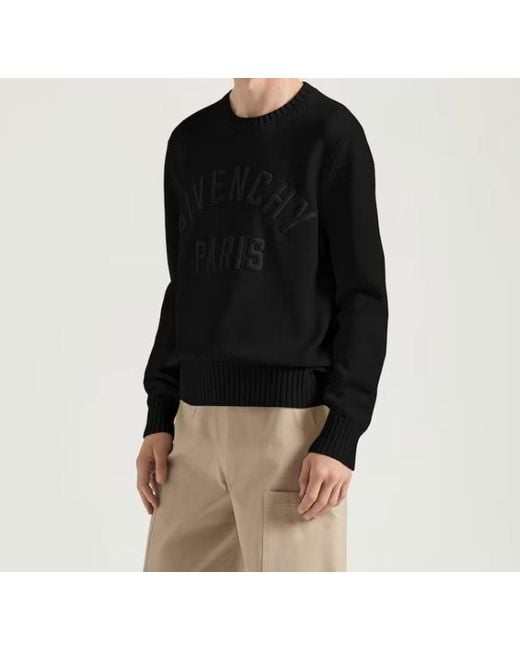 Givenchy Black Logo Embossed Ribbed Hem Sweater for men