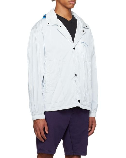 Stone Island Blue Marina Logo-Print Hooded Jacket for men