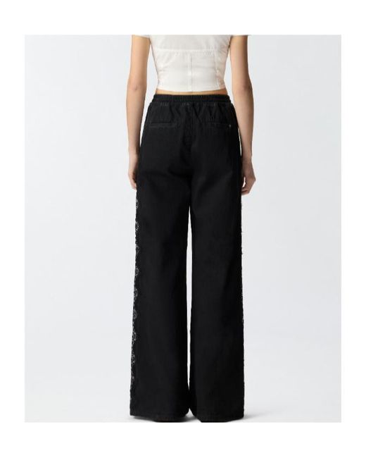 Pinko Black Lace-Detail Wide Leg Trousers