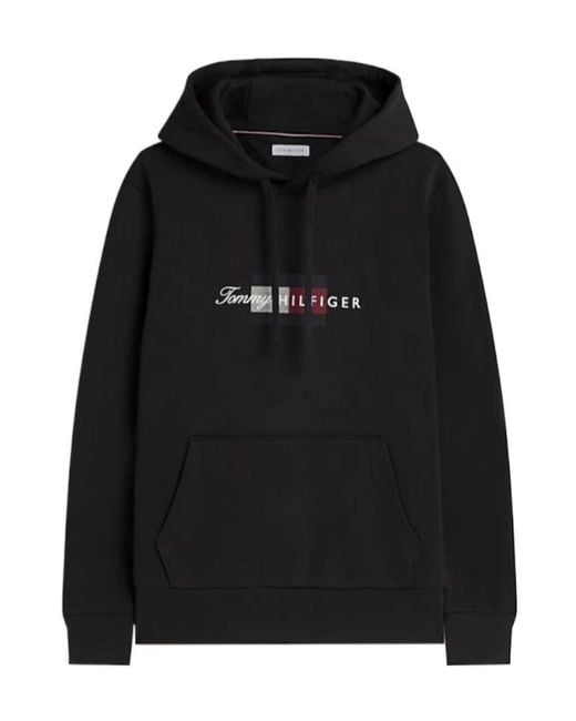 Tommy Hilfiger Black Logo-Print Drawstring Hoodie for men