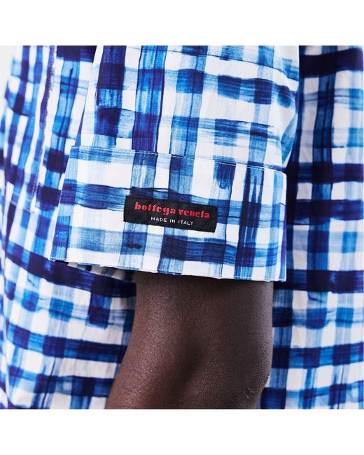 Bottega Veneta Blue Check Short-Sleeved Shirt for men
