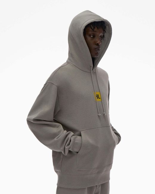 Helmut Lang Gray Drawstring Graphic-Print Hoodie for men