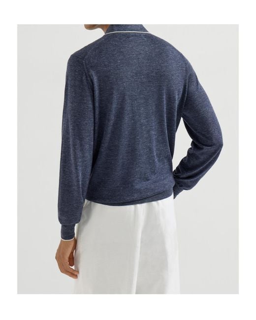 Brunello Cucinelli Blue Lightweight Plain Stitched Polo Shirt for men