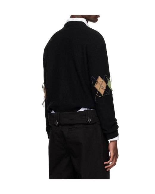 ANDERSSON BELL Black Diamond-Patterned Crew Neck Sweater for men
