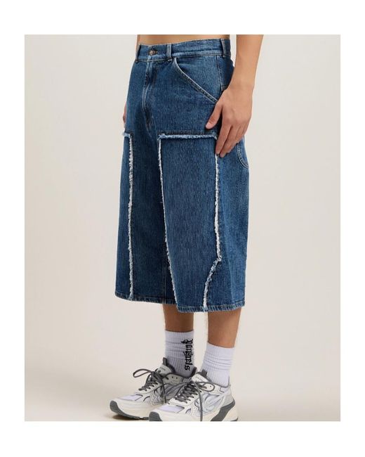 Palm Angels Blue Curved Logo Skater Shorts for men