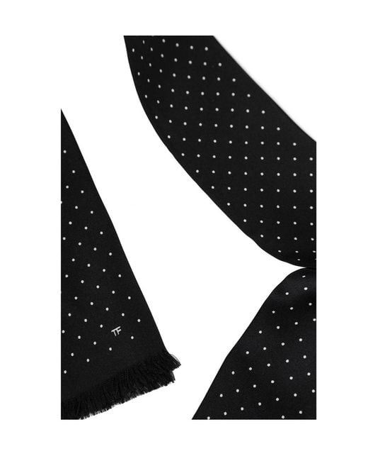 Tom Ford Black Micro Polkadot Silk Scarf for men